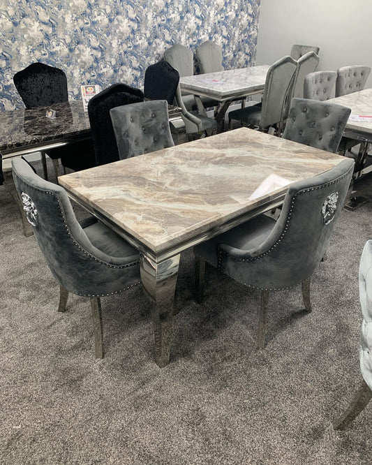 1.5m Brown Marble Table & 4 Chairs