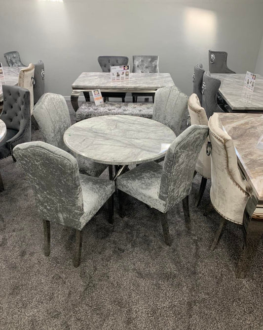 Round 1m Marble Table & 4 Chairs